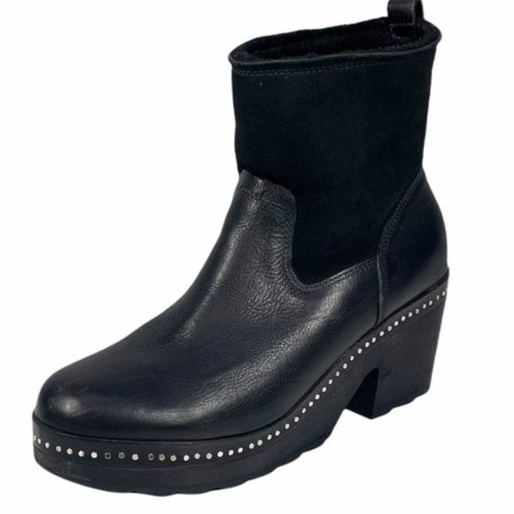 Rag & Bone Nelson Clog Leather & Shearling Booties in Black - Picture 2 of 6